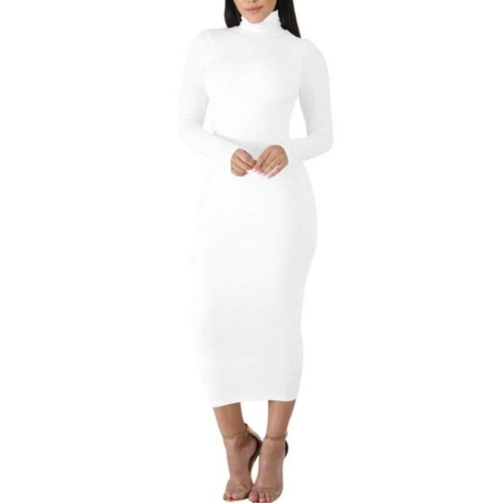 Women's Basic Long Sleeve Pencil Dress White - Picture 4 of 5
